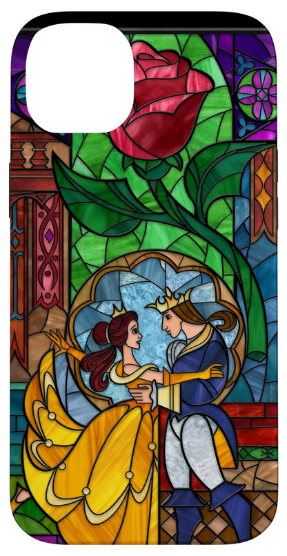 iPhone 15 Plus Disney Beauty and the Beast Belle and Prince Stained Glass Case