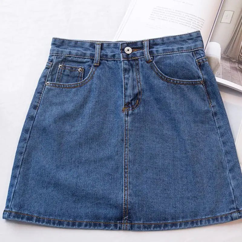 Retro High Waist A - Line Denim Skirt for Women - Catch Cards