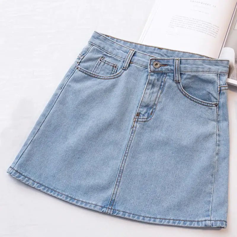 Retro High Waist A - Line Denim Skirt for Women - Catch Cards