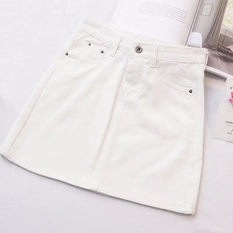Retro High Waist A - Line Denim Skirt for Women - Catch Cards