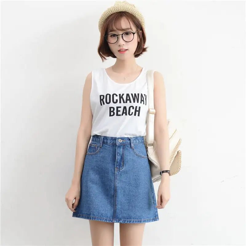 Retro High Waist A - Line Denim Skirt for Women - Catch Cards