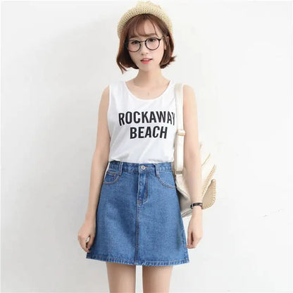 Retro High Waist A - Line Denim Skirt for Women - Catch Cards