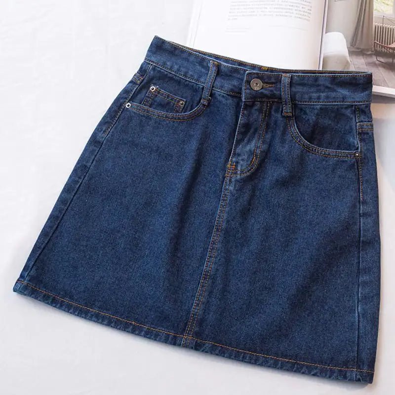 Retro High Waist A - Line Denim Skirt for Women - Catch Cards