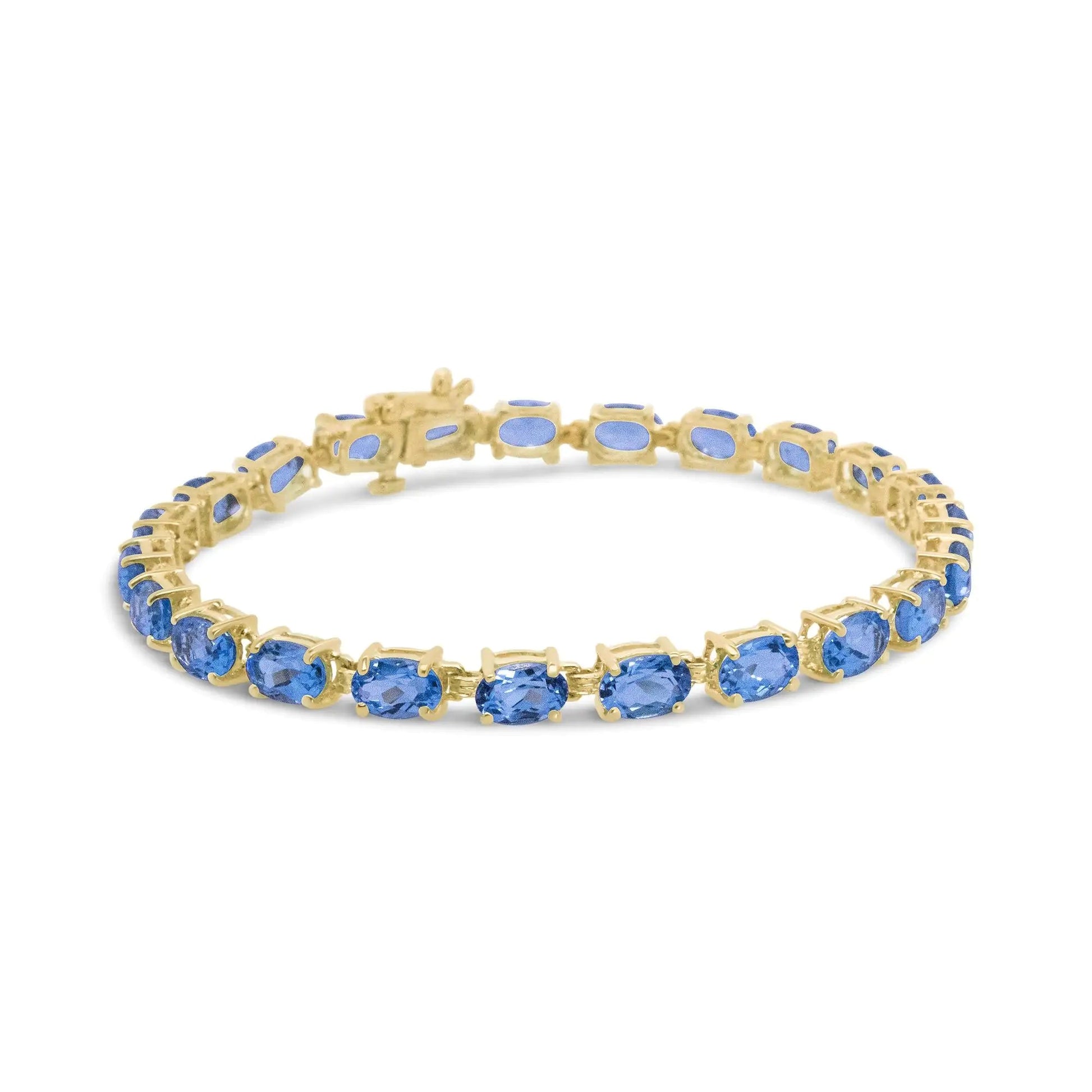 10K Yellow Gold and 4 Prong Set 6X4 MM Blue Topaz Link Tennis Bracelet - Size 7 Inches WEM Support (www.WEM.support)