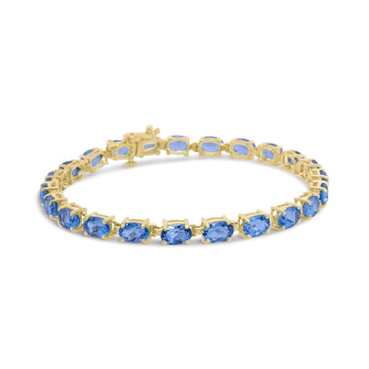 10K Yellow Gold and 4 Prong Set 6X4 MM Blue Topaz Link Tennis Bracelet - Size 7 Inches WEM Support (www.WEM.support)