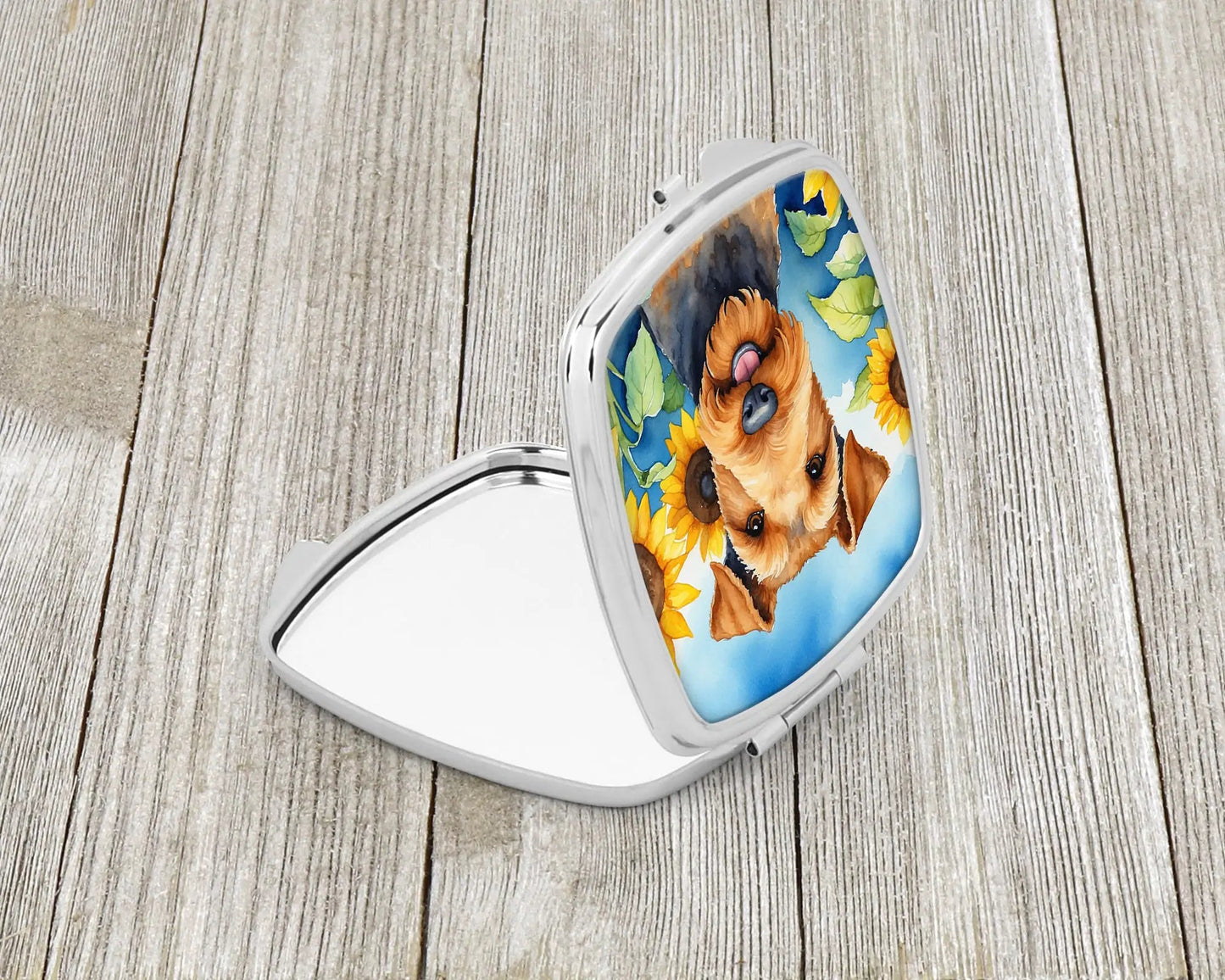 Airedale Terrier in Sunflowers Compact Mirror WEM Support (www.WEM.support)