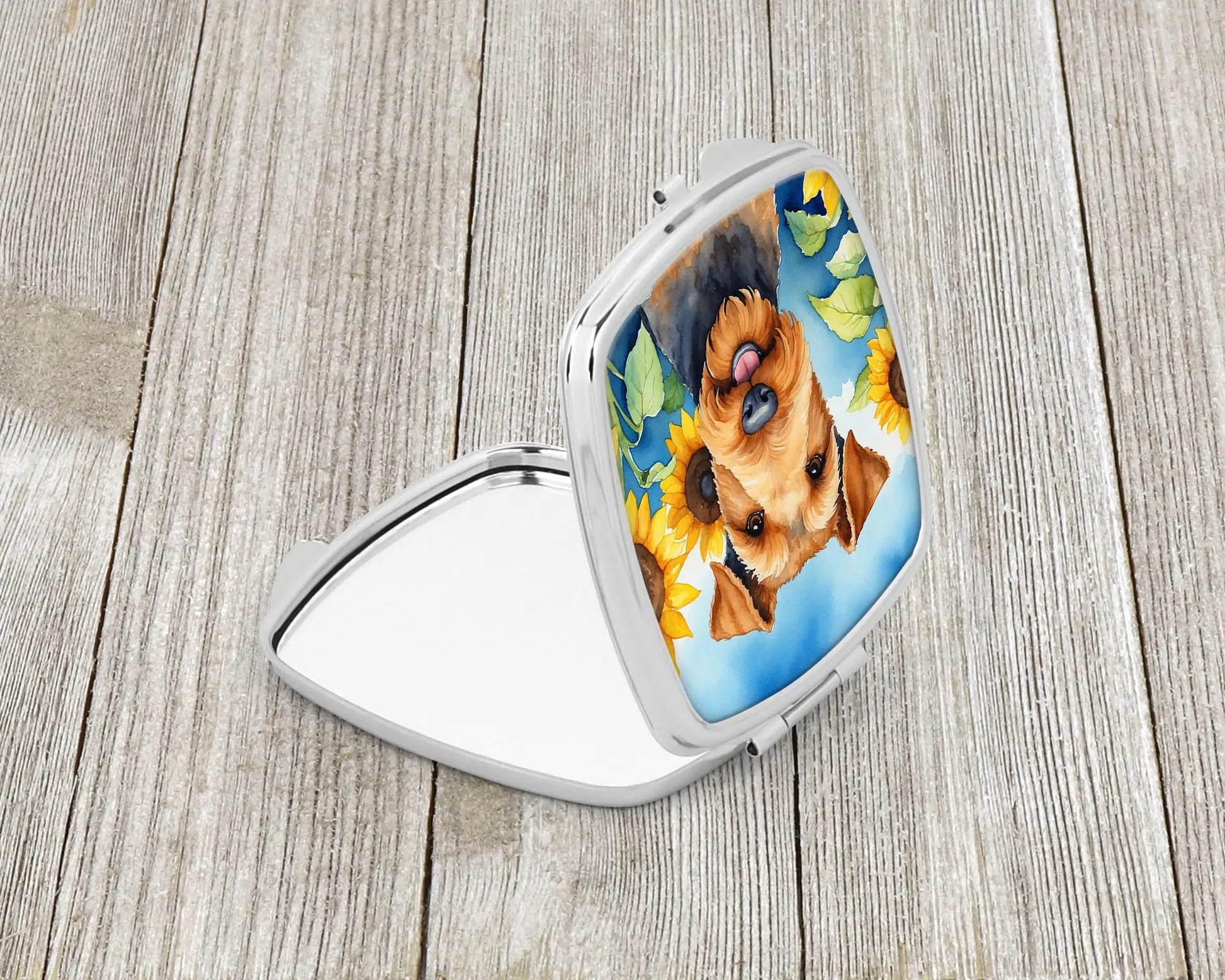 Airedale Terrier in Sunflowers Compact Mirror WEM Support (www.WEM.support)
