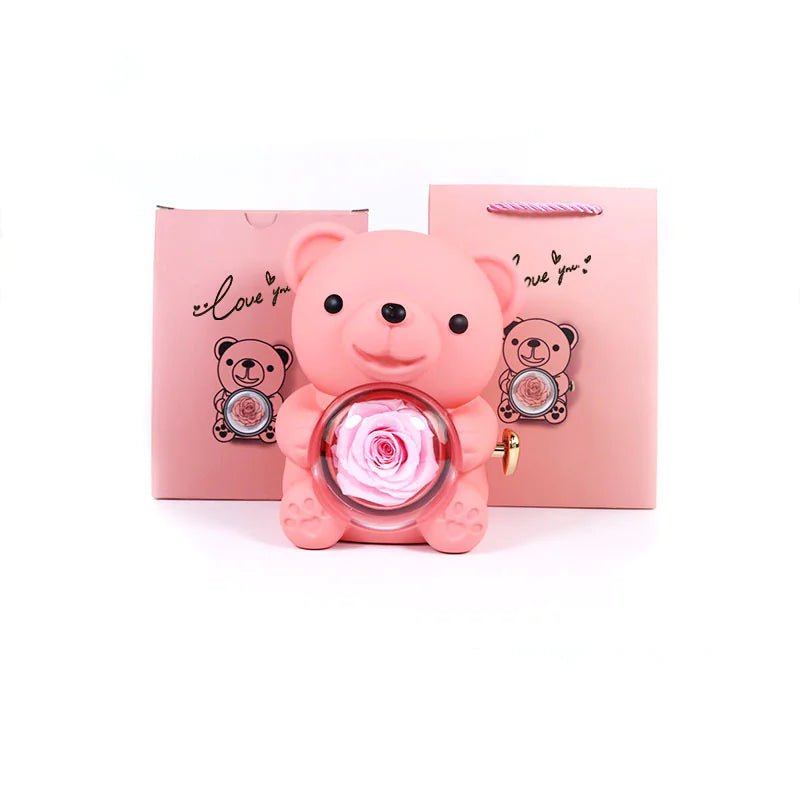 Rotating Bear Gift Box Rose Jewelry Box - Catch Cards