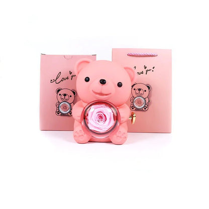 Rotating Bear Gift Box Rose Jewelry Box - Catch Cards