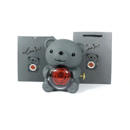 Rotating Bear Gift Box Rose Jewelry Box - Catch Cards