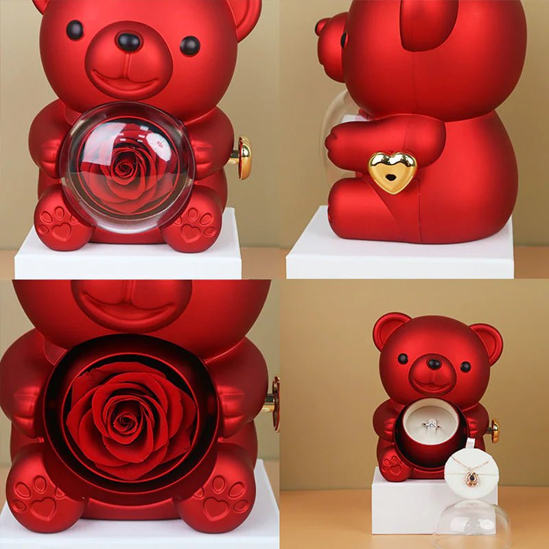 Rotating Bear Gift Box Rose Jewelry Box - Catch Cards
