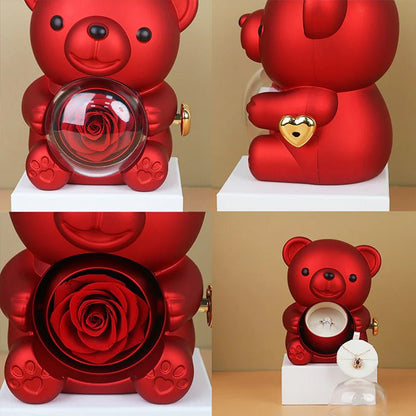 Rotating Bear Gift Box Rose Jewelry Box - Catch Cards