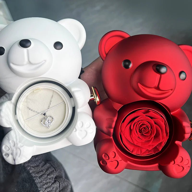 Rotating Bear Gift Box Rose Jewelry Box - Catch Cards