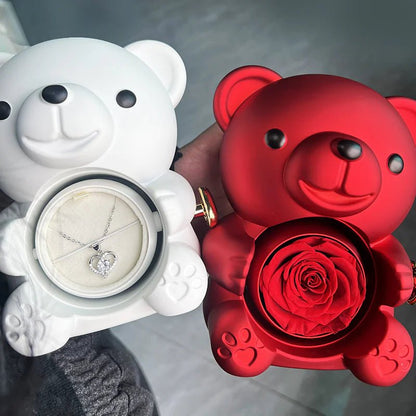 Rotating Bear Gift Box Rose Jewelry Box - Catch Cards