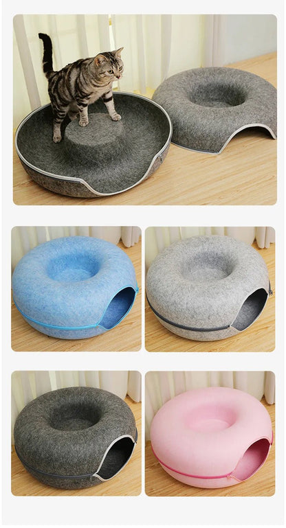 Round Woolen Cat Nest & Tunnel - Catch Cards