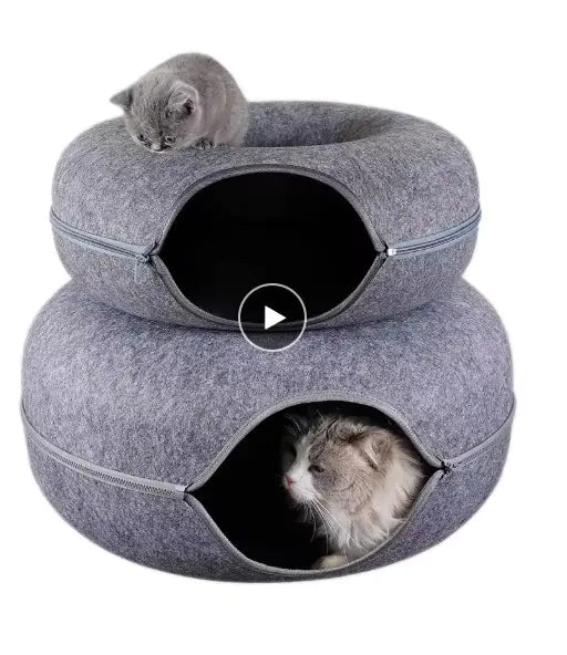 Round Woolen Cat Nest & Tunnel - Catch Cards