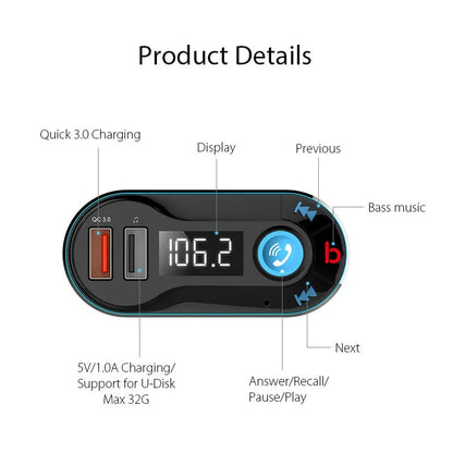Transmissor FM Modulador Bluetooth Player de Música para Carro WEM Support (www.WEM.support)