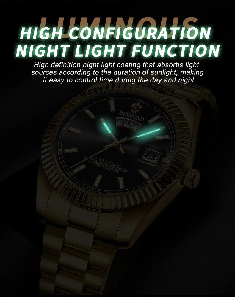 Steel Belt Waterproof Double Calendar Luminous Watch WEM Support (www.WEM.support)