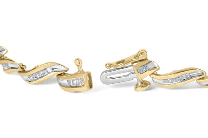 10k Yellow Gold 1.00 Cttw Baguette-Cut Diamond Spiral Link 7.50" Bracelet (I-J Color, I1-I2 Clarity) WEM Support (www.WEM.support)