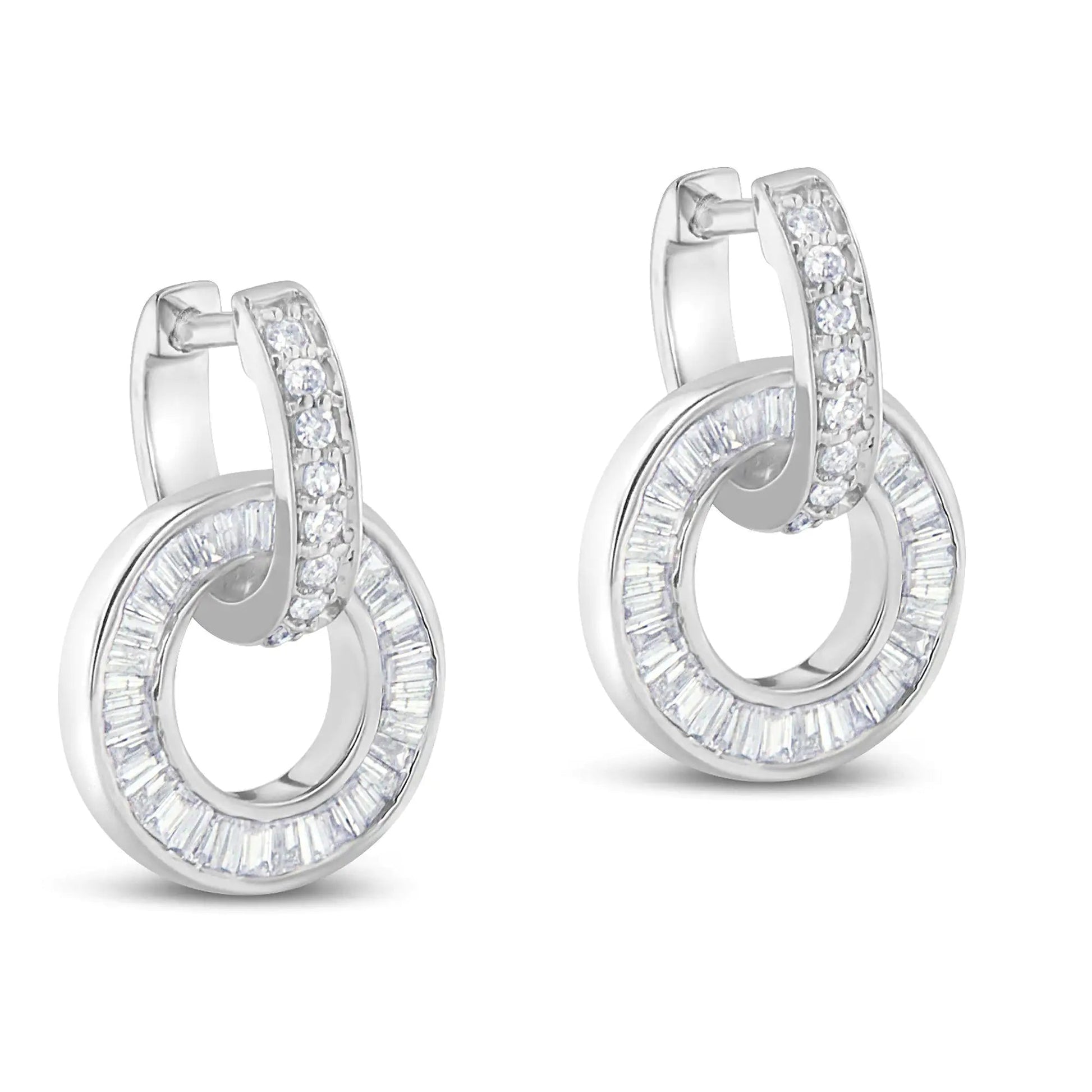 14k White Gold Round and Baguette Cut Diamond Earrings (1 cttw, G-H Color, SI1-SI2 Clarity) WEM Support (www.WEM.support)