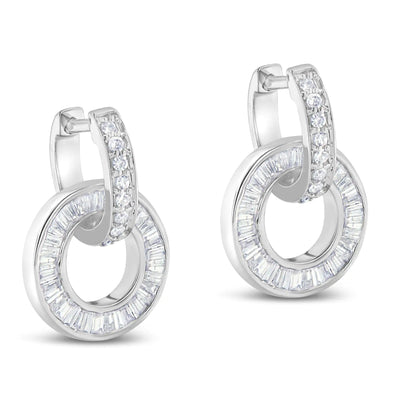 14k White Gold Round and Baguette Cut Diamond Earrings (1 cttw, G-H Color, SI1-SI2 Clarity) WEM Support (www.WEM.support)