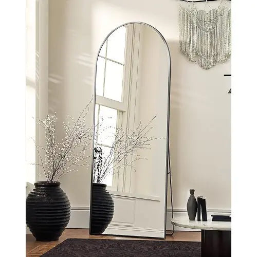 Silver 65x22 Inch Metal Arched Stand Full-length Mirror WEM Support (www.WEM.support)