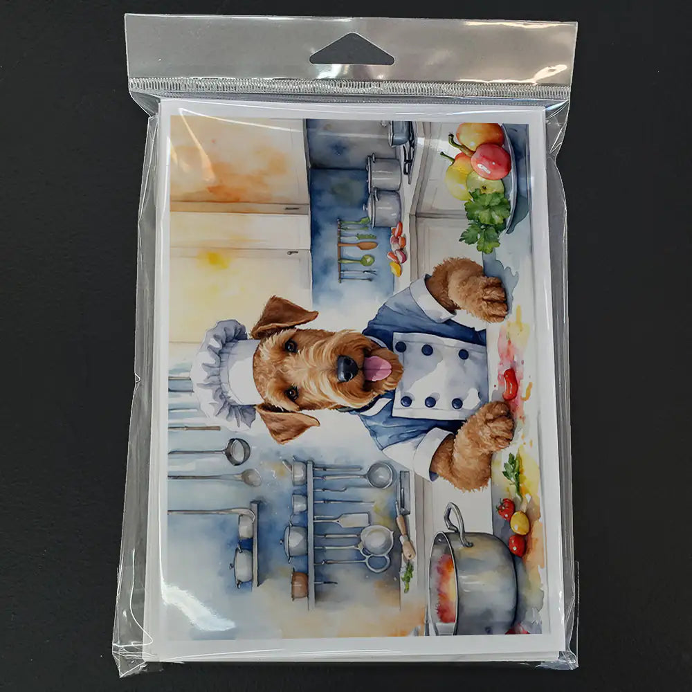 Airedale Terrier The Chef Greeting Cards Pack of 8 WEM Support (www.WEM.support)