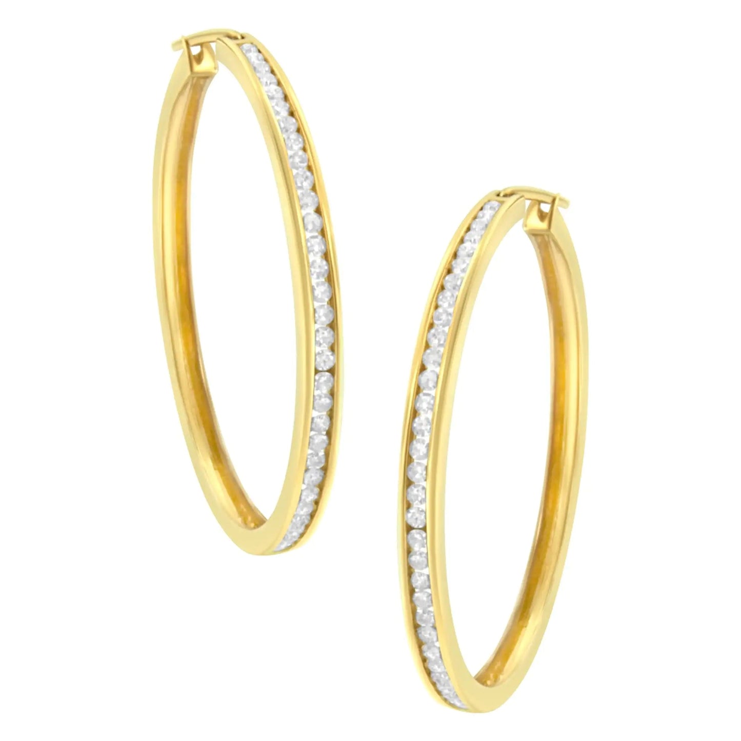 10K Yellow Gold 1 cttw Channel Set Diamond Hoop Earrings (I-J Clarity, I1-I2 Color) WEM Support (www.WEM.support)