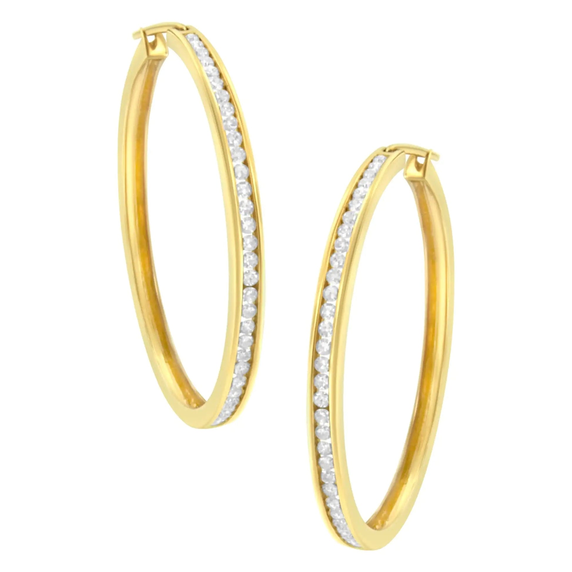 10K Yellow Gold 1 cttw Channel Set Diamond Hoop Earrings (I-J Clarity, I1-I2 Color) WEM Support (www.WEM.support)