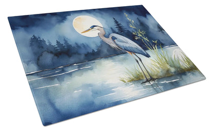 Blue Heron Under the Moonlight Glass Cutting Board WEM Support (www.WEM.support)