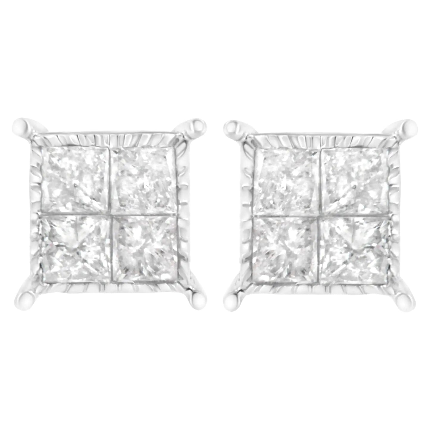 Boucles d'Oreilles Carrées en Or Blanc 10K avec Diamant de Coupe Princesse (3/4 cttw, Couleur I-J, Clarté I2-I3) WEM Support (www.WEM.support)