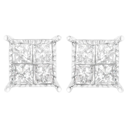 Boucles d'Oreilles Carrées en Or Blanc 10K avec Diamant de Coupe Princesse (3/4 cttw, Couleur I-J, Clarté I2-I3) WEM Support (www.WEM.support)