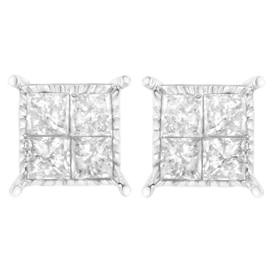 Boucles d'Oreilles Carrées en Or Blanc 10K avec Diamant de Coupe Princesse (3/4 cttw, Couleur I-J, Clarté I2-I3) WEM Support (www.WEM.support)