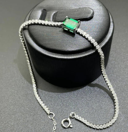 S925 Silver Square Synthetic Emerald Starry Sky Bracelet - Catch Cards