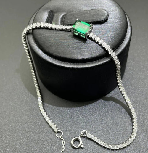 S925 Silver Square Synthetic Emerald Starry Sky Bracelet - Catch Cards