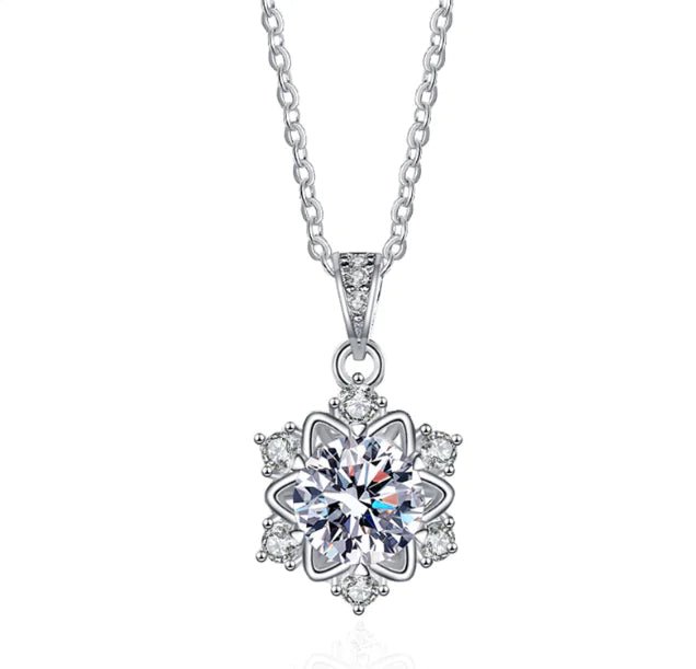 S925 Sterling Silver Snowflake Pendant Necklace - Catch Cards