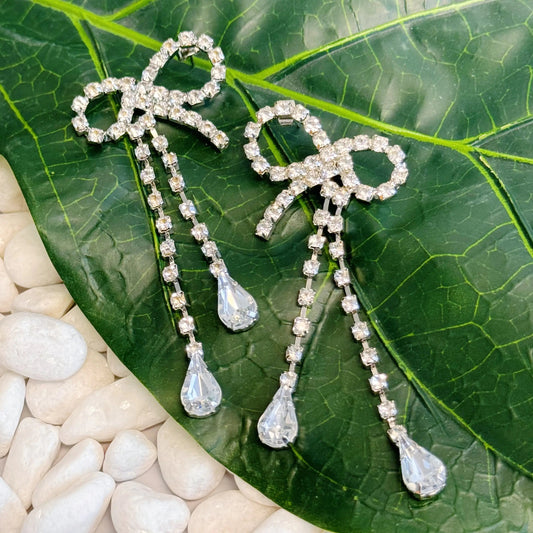 Crystal Bow Drop Earrings WEM Support (www.WEM.support)