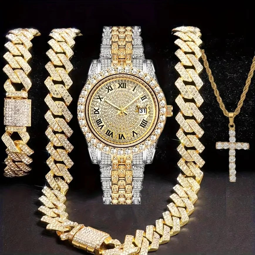 Hip Hop Jewelry Set – Bracelet, Necklace & Diamond Watch HejK.com Marketplace LLC