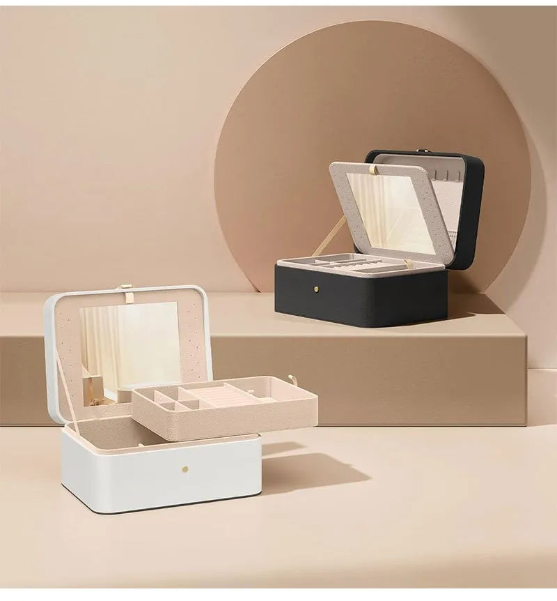 Clamshell Large Capacity Jewelry Box With Sandwich Mirror WEM Support (www.WEM.support)