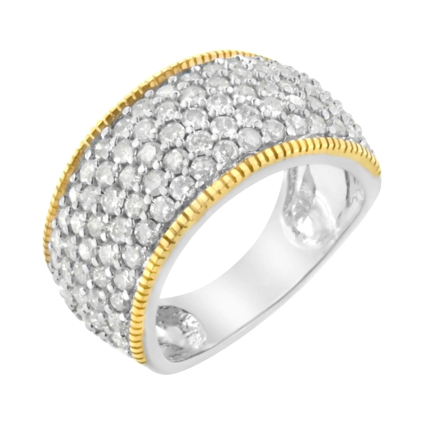 10K Yellow Gold Plated .925 Sterling Silver 2.0 Cttw Prong Set Round Cut Diamond 5 Row Anniversary Band Ring (I-J Color, I2-I3 Clarity) WEM Support (www.WEM.support)