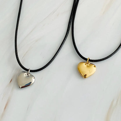 Black Cord Heart Drop Necklace WEM Support (www.WEM.support)