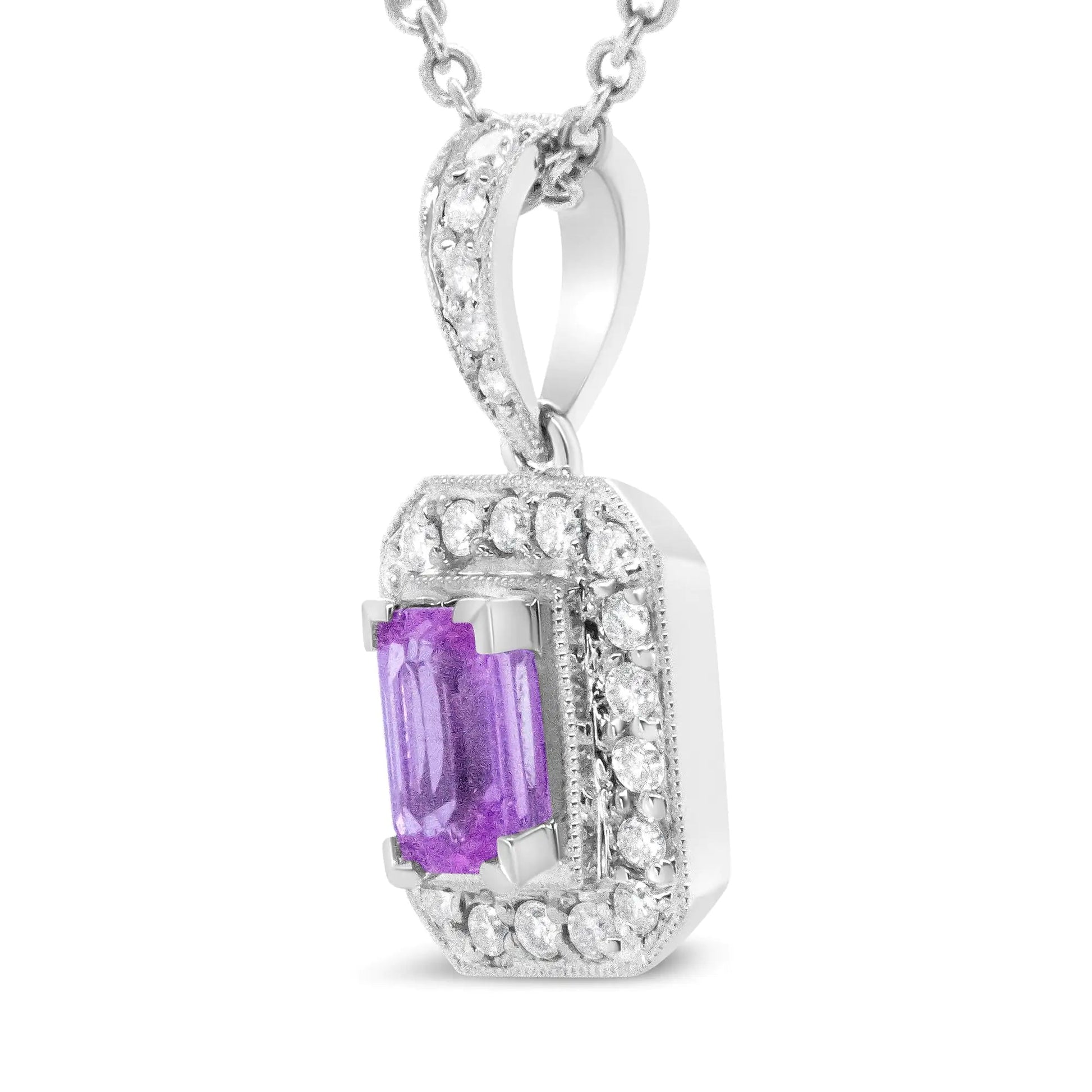 18K White Gold 6x4mm Pink Sapphire and 1/4 Cttw Pave-Set Round Diamond Pendant 18" Necklace - (H-I Color, VS1-VS2 Clarity) WEM Support (www.WEM.support)