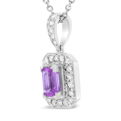 18K White Gold 6x4mm Pink Sapphire and 1/4 Cttw Pave-Set Round Diamond Pendant 18" Necklace - (H-I Color, VS1-VS2 Clarity) WEM Support (www.WEM.support)