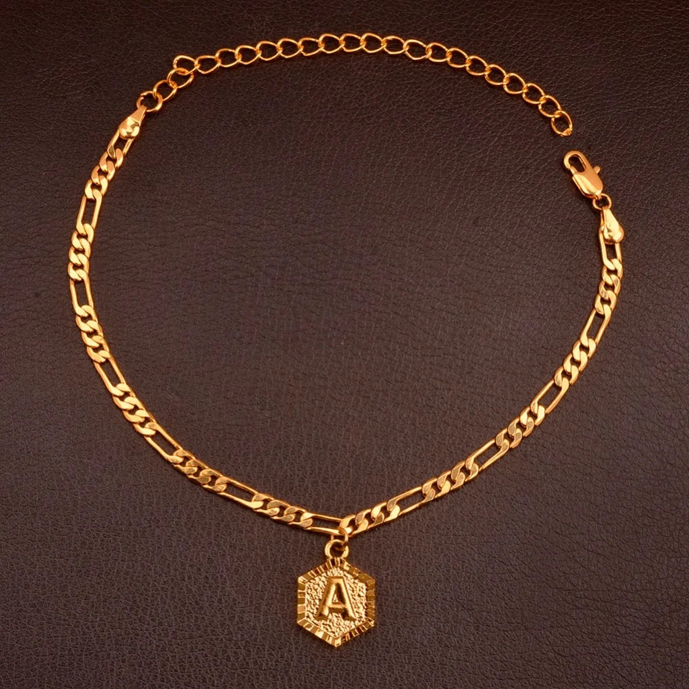 Extender Chain A-Z Initial Letter Anklet for Women WEM Support (www.WEM.support)