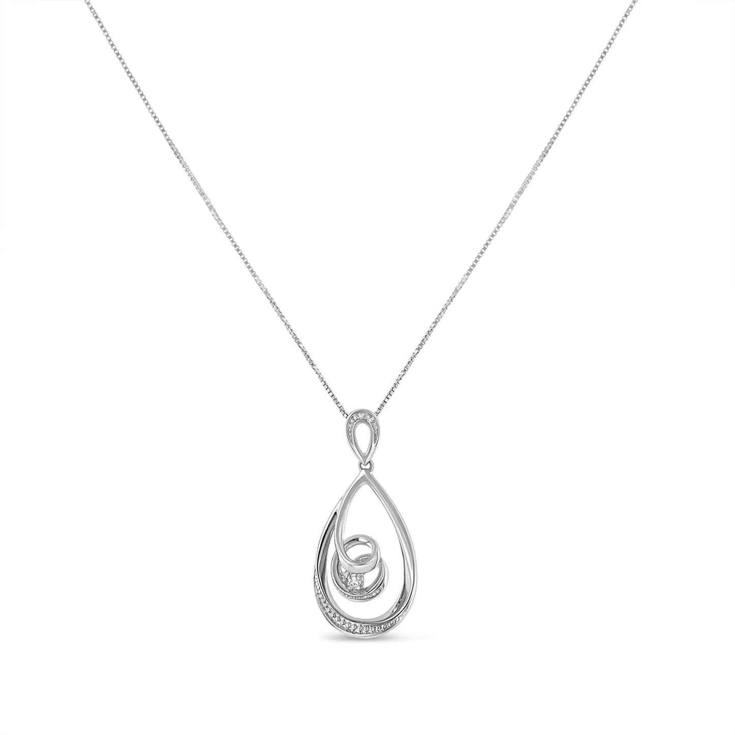 10K White Gold Diamond Accented Open Teardrop Twisted Curl 18" Pendant Necklace (J-K Color, I2-I3 Clarity) WEM Support (www.WEM.support)