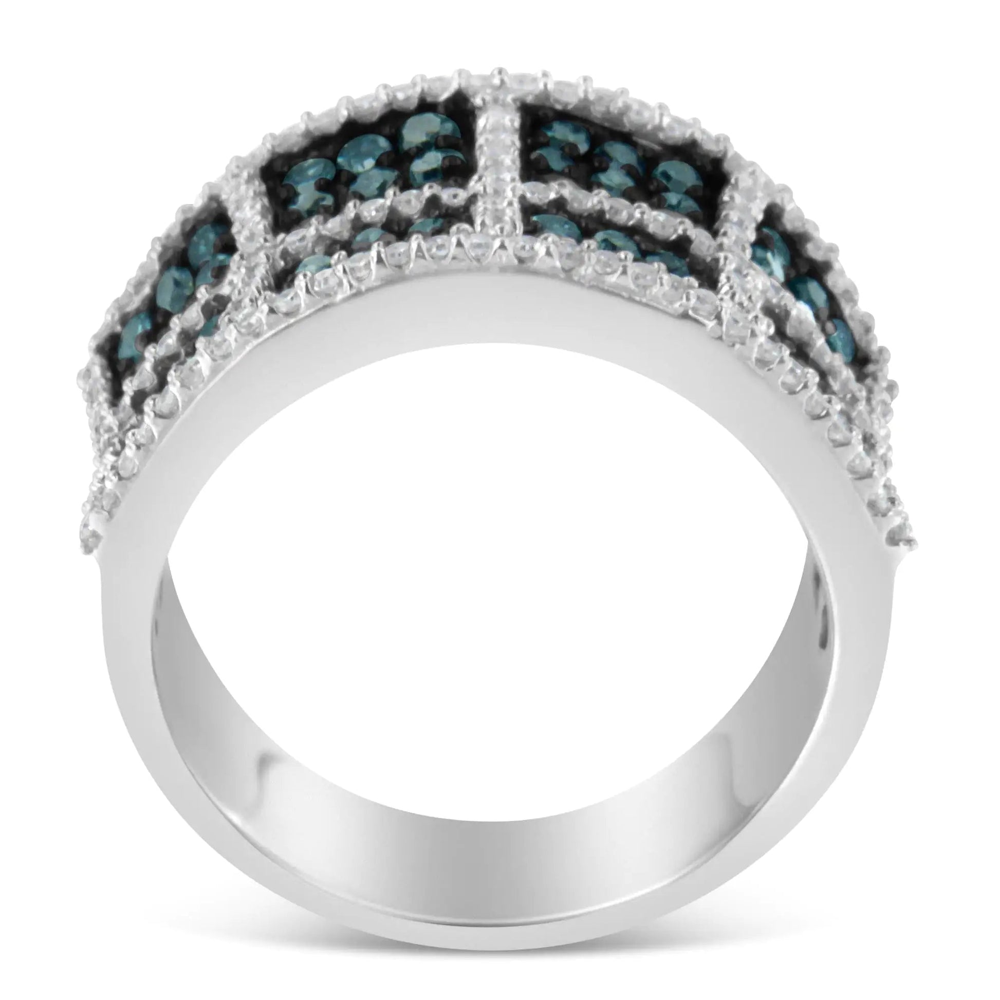 14K White Gold White and Treated Blue Diamond Cocktail Ring (1 1/2 Cttw, H-I Color, I1-I2 Clarity) WEM Support (www.WEM.support)