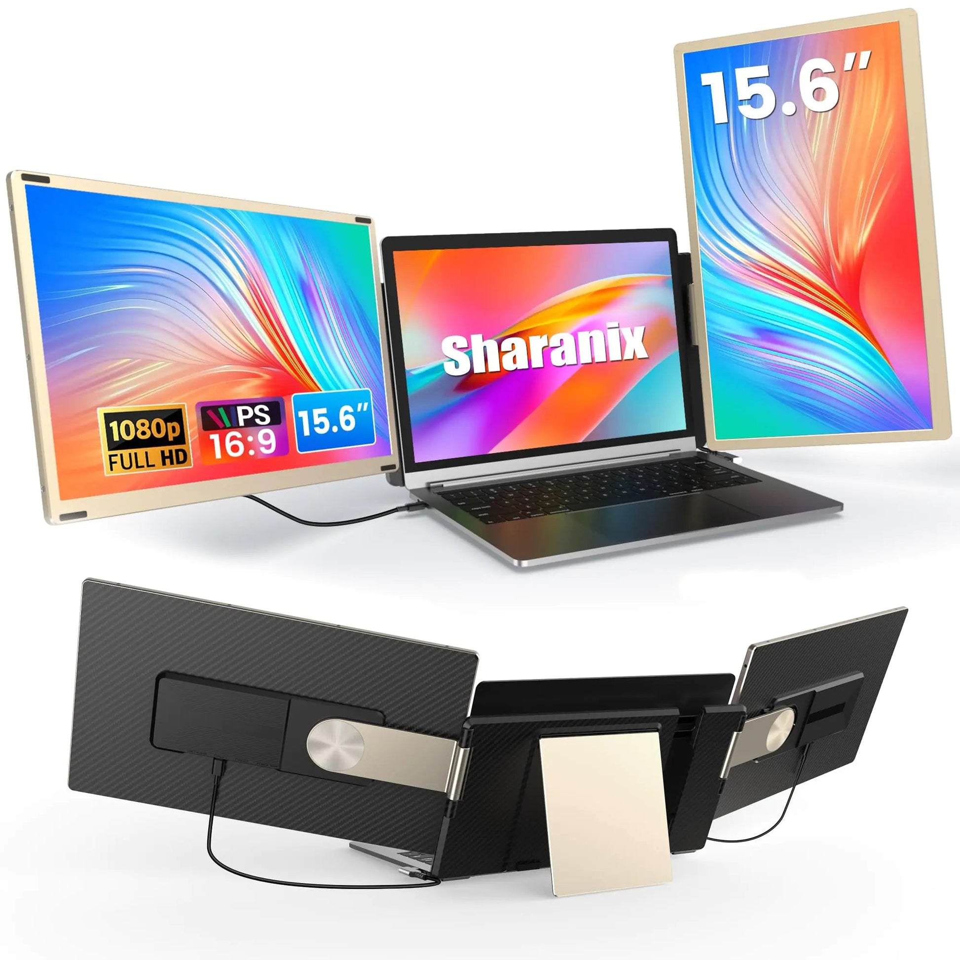sharanix Updated Laptop Screen Extender15.6" Portable Triple Monitor for Laptop up to 17.3" with IPS FHD 1080P Display Detachable Laptop Extended Monitor Compatible with Mac Wins Dex Chrome - Catch Cards