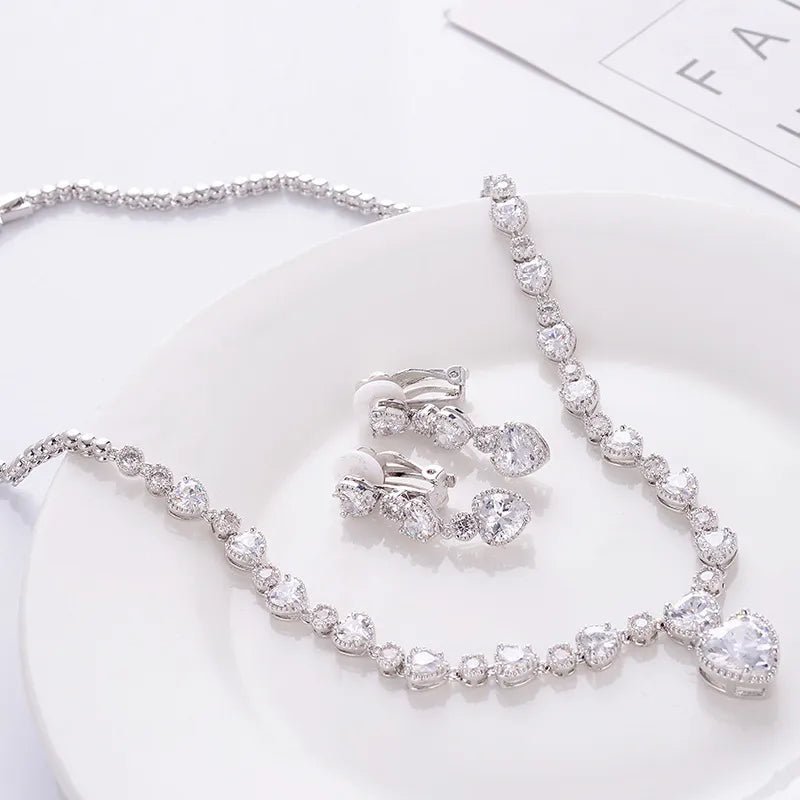 Silver Heart - Shaped Bridal Jewelry Set - Catch Cards