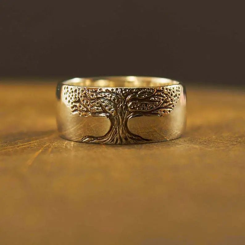 Simple Retro Carved Tree of Life Ring - Catch Cards