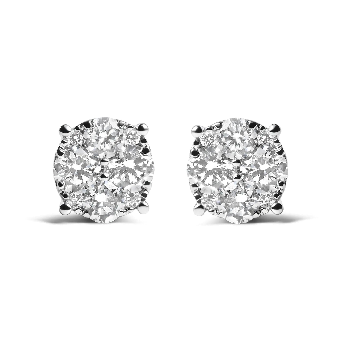 14K White Gold 2.00 Cttw Lab Grown Diamond Cluster Stud Earrings (G-H Color, VS1-VS2 Clarity) WEM Support (www.WEM.support)